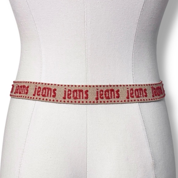 VINTAGE Red & Tan Elastic Belt “Jeans” with Metal Buckle main image 6
